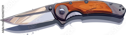Vector graphic of a folding pocket knife with wooden handle.