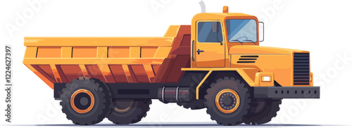 Yellow dump truck vector artwork on white background.