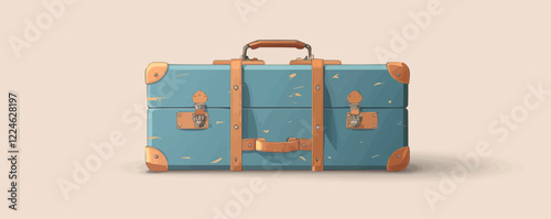 Vintage suitcase vector design with leather straps.