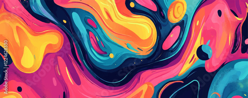 Vibrant abstract vector art with colorful swirls and waves.
