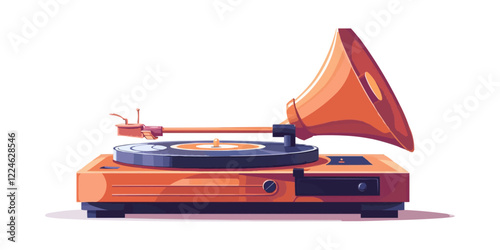 Retro gramophone vector design with classic vinyl record player.