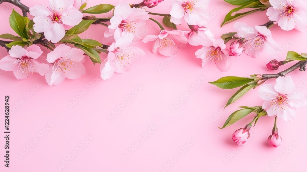 Delicate Pink Blossom Branches on Pink Background Delicate Pink Blossom Branches on Pink Background