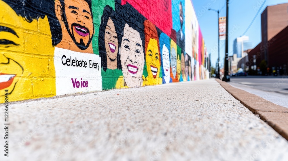 Fototapeta premium Vibrant Community Mural Depicting Diversity and Unity in Urban Setting