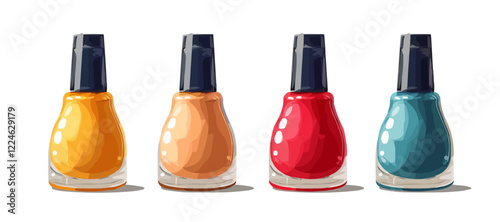 Vector art of colorful nail polish bottles on white background.