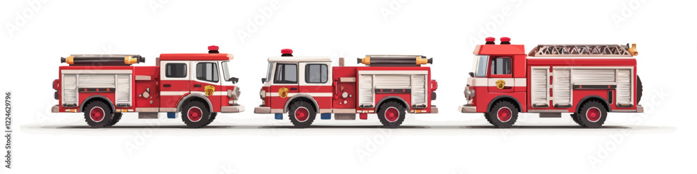 Vector illustration of classic fire trucks in profile view. Vector illustration of classic fire trucks in profile view.