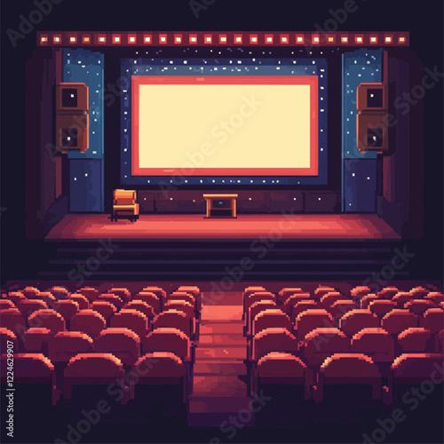 Cozy movie theater with empty seats in a charming vector design.