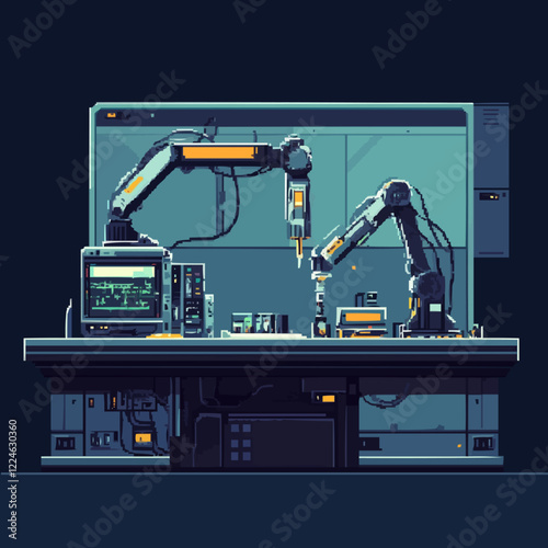 Futuristic robotics vector artwork featuring a high-tech lab setup.