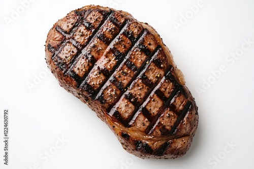 Juicy grilled steak with perfect sear marks, showcasing rich fla photo