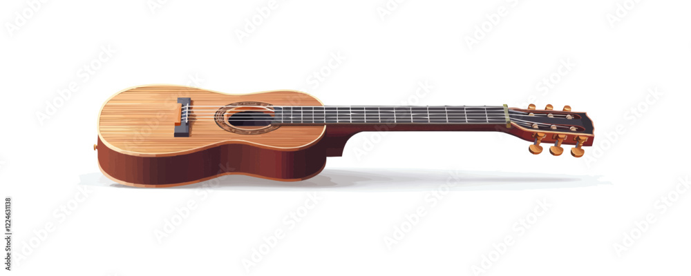 Naklejka premium Acoustic guitar vector art with wooden texture design.