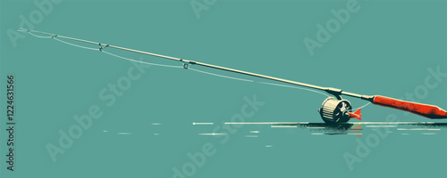 Vector fishing rod design on calm water surface.
