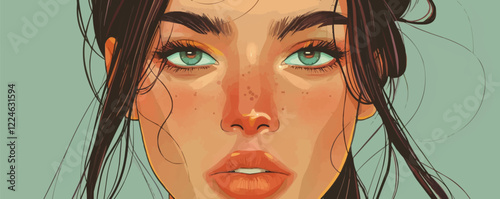 Stunning female portrait in vector art style with expressive features.