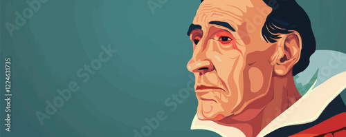 Vibrant historical portrait vector of distinguished gentleman in profile.