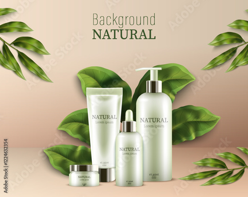 Natural cosmetics products realistic horizontal background template