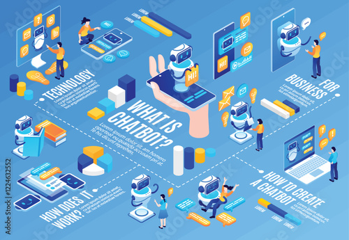 Conversational AI chatbot isometric infographics template