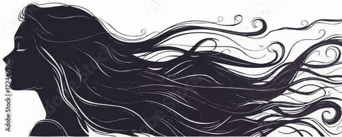 Elegant female silhouette with flowing hair vector art.