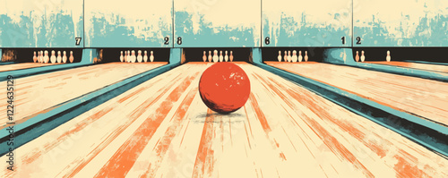 Retro bowling alley vector illustration with striking color palette.