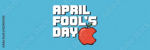 A creative minimalist April Fool's Day poster design with a pixel theme. The poster has the text 