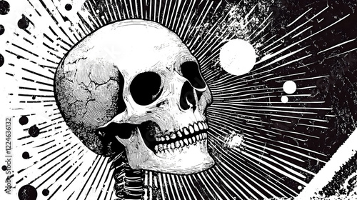 Haunting Skull Silhouette in Dramatic Monochrome Burst of Light and Darkness
