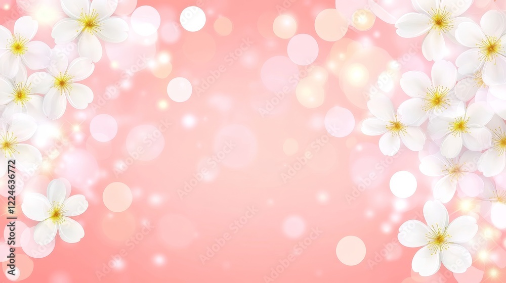 Delicate White Blossoms Spring Pink Bokeh Background Delicate White Blossoms Spring Pink Bokeh Background