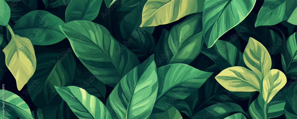 Lush green leaf pattern vector with vibrant foliage. Lush green leaf pattern vector with vibrant foliage.