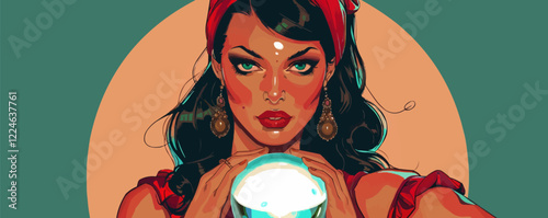 Mysterious fortune teller vector holding crystal ball.