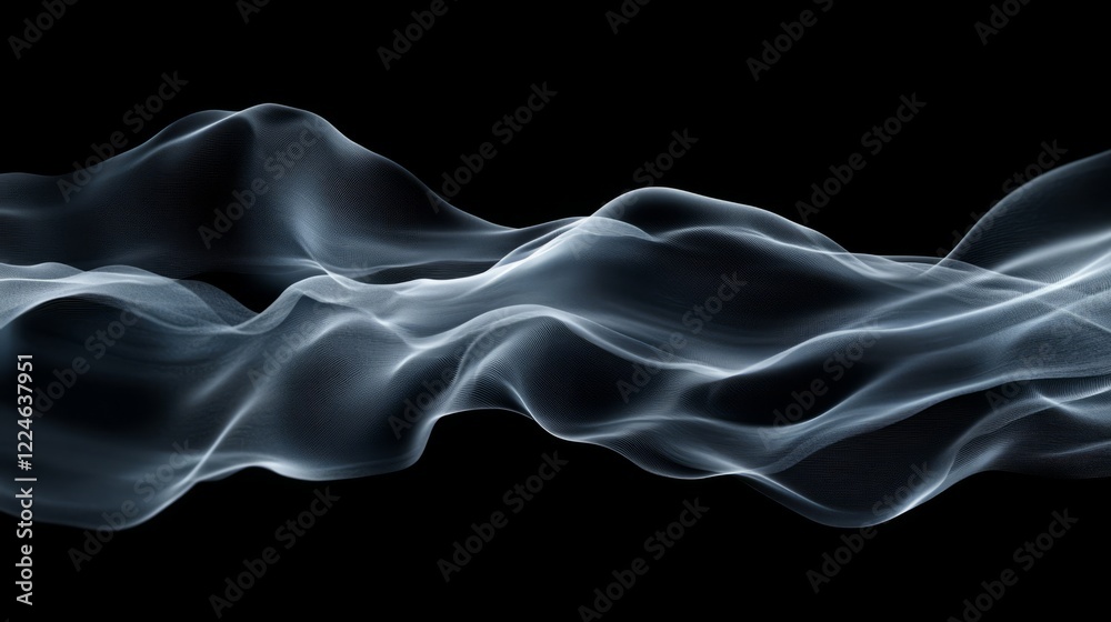 Minimalistic abstract background with soft, flowing gray lines forming a wave pattern on a black canvas Minimalistic abstract background with soft, flowing gray lines forming a wave pattern on a black canvas