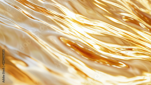 Close-up of shiny gold liquid flowing in soft waves