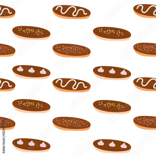 Seamless pattern eclair top view hand drawn