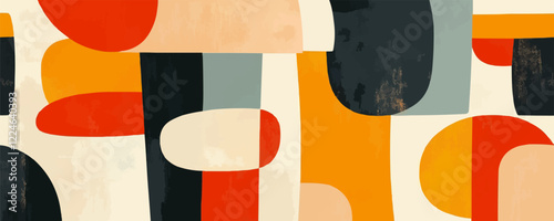 Abstract geometric vector art with bold retro colors and shapes.