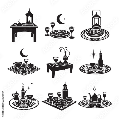 Beautiful Iftar Table Decor Ideas for Ramadan Iftar food Dinner table, dates, water in silhouette iftar parti ramadan 