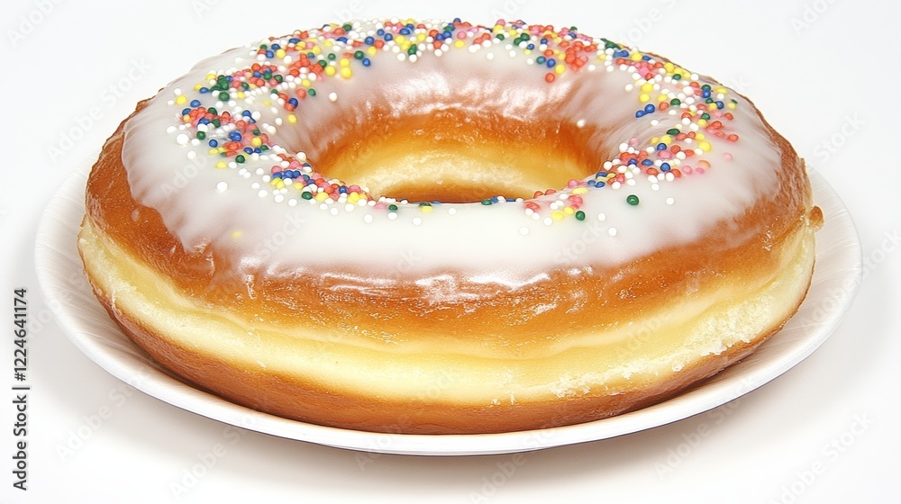 Delicious Glazed Donut with Sprinkles on Plate Delicious Glazed Donut with Sprinkles on Plate