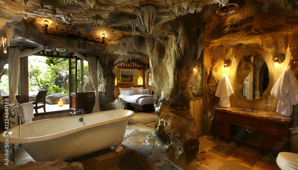 Fototapeta premium Cave Bathroom Interior Design Illustration