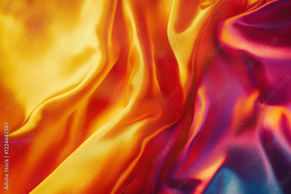 Fototapeta premium Vibrant red and orange satin fabric with dramatic folds