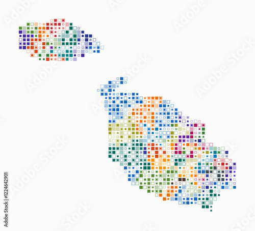 Malta, shape of the country built of colored cells. Digital style map of Malta on a white background. Small square blocks. Simple vector illustration.