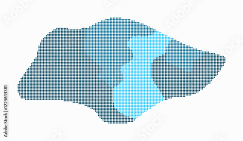 Singapore dotted map. Digital style map of the country on a white background. Singapore shape with circle dots. Colored dots style. Small size circles. Vibrant vector illustration.