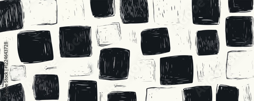 Seamless abstract vector pattern with black and white rectangles.