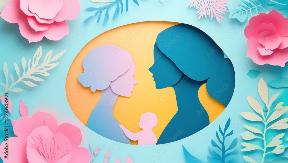 Naklejka premium Mother's Day: A Celebration of Maternal Love, Paper Art Floral Design