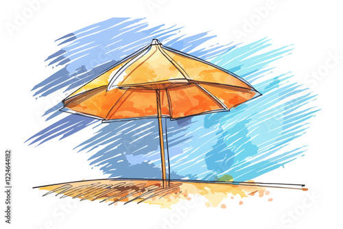 Vibrant sunshade vector art with beach scene.