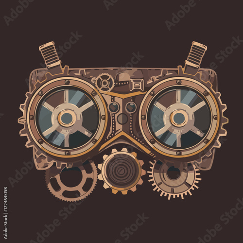 Steampunk vector design with gears and goggles illustration.
