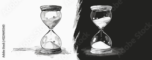 Vector hourglass design in black and white contrast.