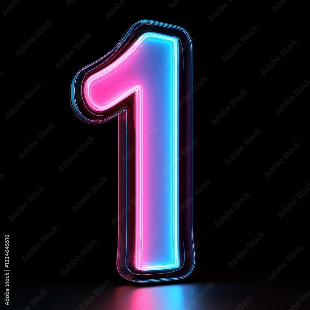 Neon pink-blue number one, dark background, digital art, website header Neon pink-blue number one, dark background, digital art, website header