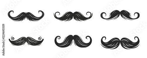 Vintage mustache designs vector set for stylish grooming concepts.