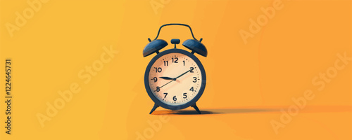 Vintage alarm clock against minimalist yellow background vector.