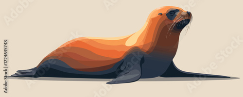 Vibrant sea lion vector artwork in geometric style.