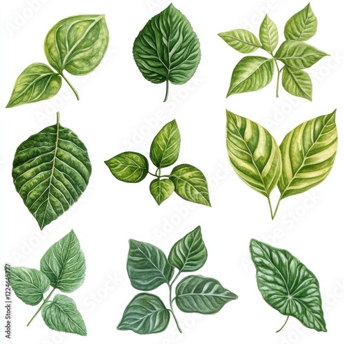 Watercolor Green Leaves Collection Botanical Illustration