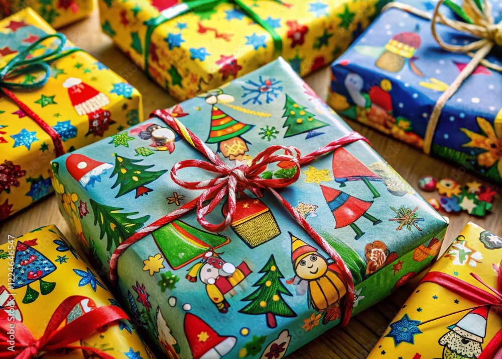 Fototapeta premium Festive Presents: Child-Made Wrapping Paper & Gift Packaging