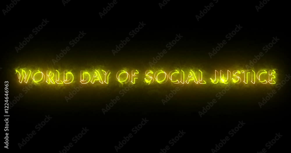 World Day of Social Justice text animation in 4K. World Day of Social Justice text background. Neon-colored Social Justice text for banner, social media, and Science. Easy to put into any video.