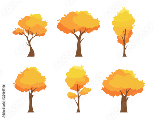 Collection of tree illustrations, nature or healthy lifestyle topic, autumn tree set, flat vector illustration.