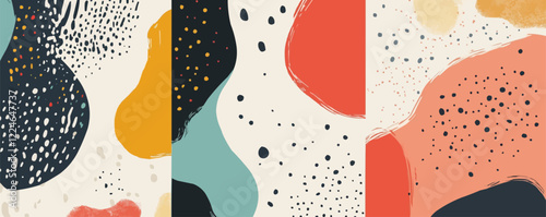 Bold vector abstract art with organic shapes and splashes of color.