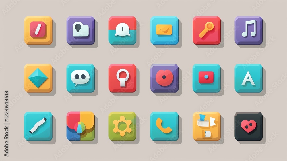 A set of colorful app icons. A set of colorful app icons.